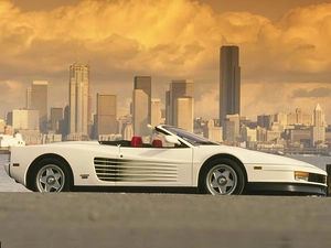 White, Cabrio, Town, Ferrari Testarossa