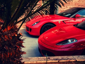 Ferrari 590, Ferrari F430, cars, Red, Two cars