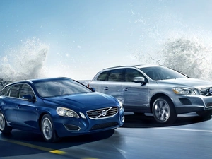 Volvo cars, Two cars, water, Way, Splashing, cars