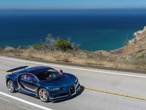 Way, Bugatti, sea, Chiron, Automobile, coast, VEGETATION