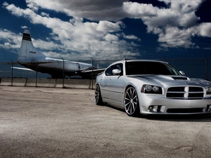 Automobile, airport, clouds, plane