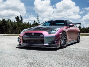forest, clouds, GTR, Way, Nissan