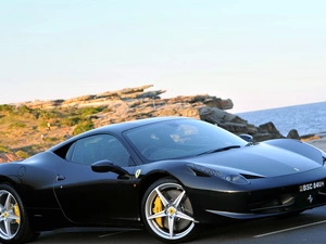 rocks, Ferrari 458, Coast