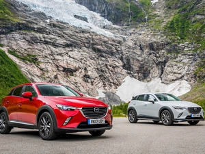 red hot, Mazda CX-3, Mountains, White