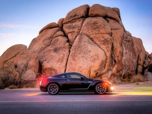 Black, light, Rocks, Nissan GT-R Track Edition