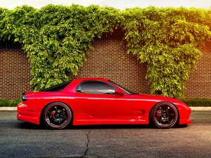 green, Mazda RX7, fence