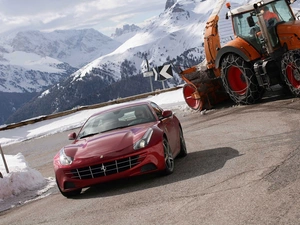 Red, Way, Mountains, Ferrari
