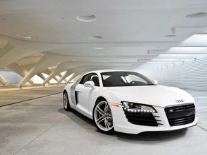 White, futuristic, parking, Audi R8