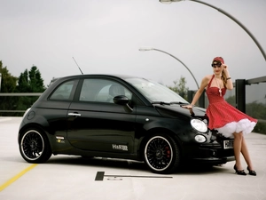 Glasses, Skirt, girl, Boots, Fiat 500