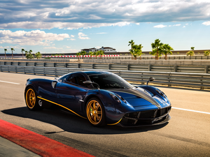 trees, viewes, Pagani Huayra, Way, blue