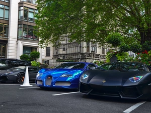 blue, Black, Lamborghini Aventador, Bugatti Veyron