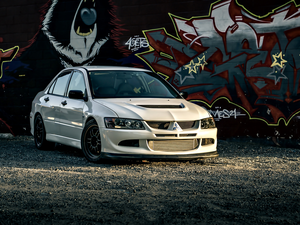 Graffiti, White, Mitsubishi Lancer