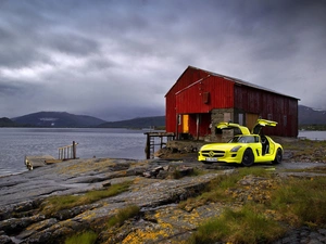 footbridge, The Hills, Mercedes SLS, Cottage, Yellow
