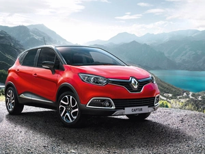 Red, Mountains, lake, Renault Captur