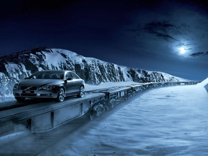 Mountains, Night, S80, winter, Volvo