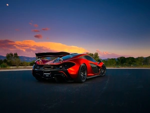 west, sun, Way, Mountains, McLaren P1