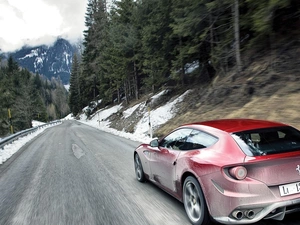 Automobile, Ferrari FF, Mountains, Slopes, Way