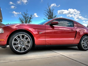 Mustang GT, Red, Sky, clouds, square, Ford