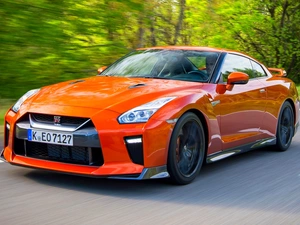Red, forest, Way, Nissan GT-R
