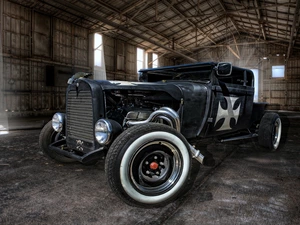 flatboat, Hot Rod, Old car, Automobile, Black