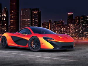 Town, Night, McLaren, P1, Sports car