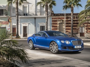 Continental, blue, house, Palms, GT Speed, Bentley