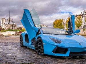 Paris, panorama, Aventador, parking, Lamborghini