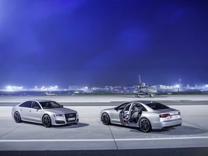 Silver, plane, airport, Audi S8