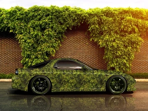 Mazda, Plants, wall, Rx-7