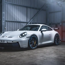 White, Front, garage, Porsche 911 GT3