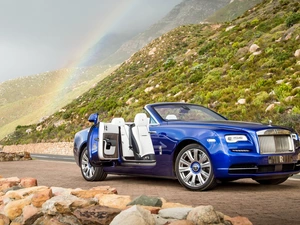 2016, Cabriolet, Way, Great Rainbows, The Hills, Rolls-Royce Dawn, blue, Stones