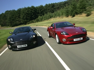 Two cars, Black, Red, V12 Vanquish