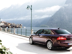 Way, Brown, Mountains, River, Town, Skoda