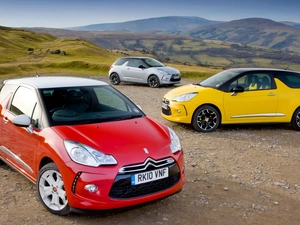 Red, silver, Citroen DS3, Yellow