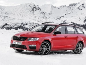 snow, red hot, Skoda Octavia VRS