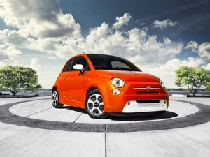 Sky, motor car, viewes, Fiat 500, Orange, trees, square