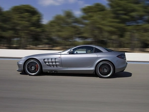 system, exhaust, Mercedes SLR, side, silver