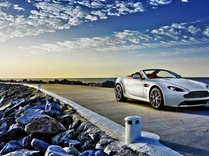 Vantage, Aston Martin, Stones, sea, Way, V8