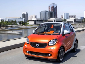 Smart Fortwo Cabrio, Street, skyscrapers, 2017