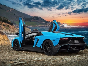 west, sun, Aventador, Coast, Lamborghini
