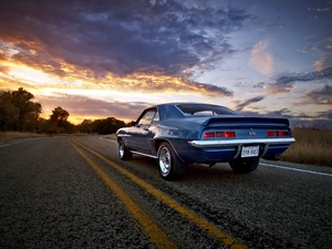 Way, Chevrolet, west, sun, clouds, Camaro SS