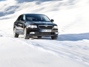 snow, black, Skoda Superb