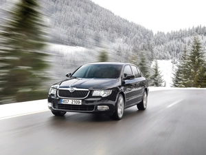 winter, black, Skoda Superb