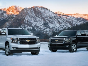 Mountains, cars, Chevrolet Tahoe, Two cars