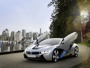 BMW i8 Concept, Doors, Town, Open