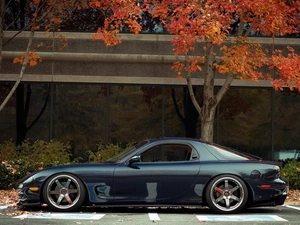 trees, viewes, Rx-7, parking, Mazda