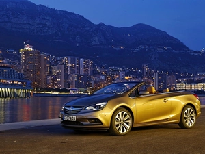 Vauvxhall, panorama, night, 2013, Way, River, town, Cabriolet, Cascada, Yellow
