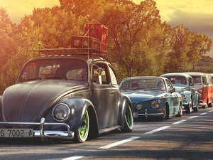 trees, viewes, Retro, Way, cars