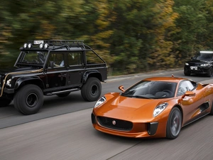 Three, CX, trees, Way, Jaguar, cars, viewes