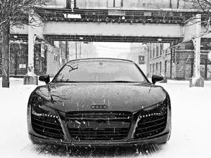 snow, Audi R8, winter